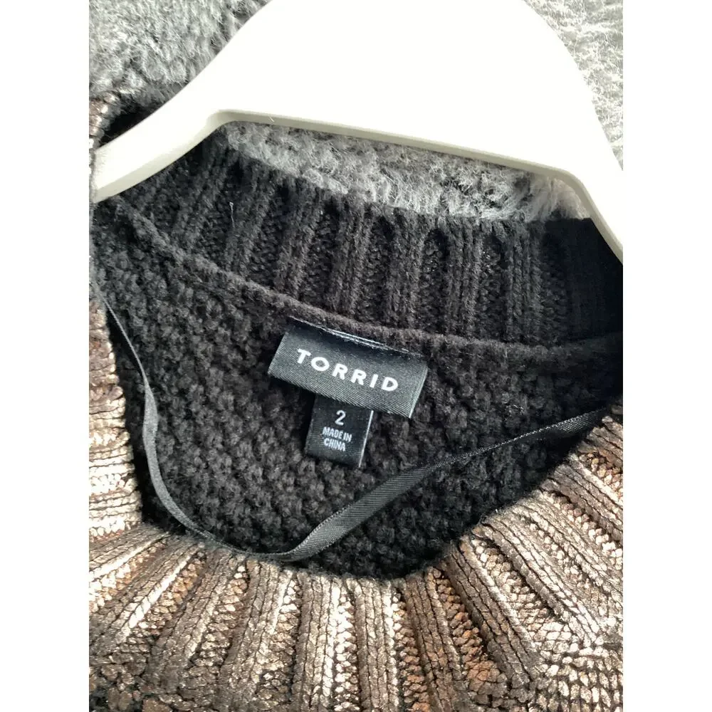 Torrid Women's Cable Knit Metallic Cropped Foil Pullover‎ Sweater Brown Size 2